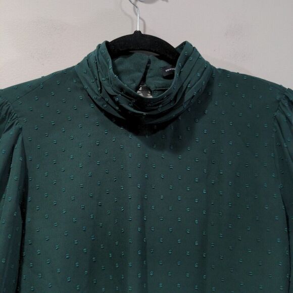 Universal Standard Womens Swiss Dot Blouse Size 6/8 Green Balloon Sleeve Chiffon - Picture 2 of 13